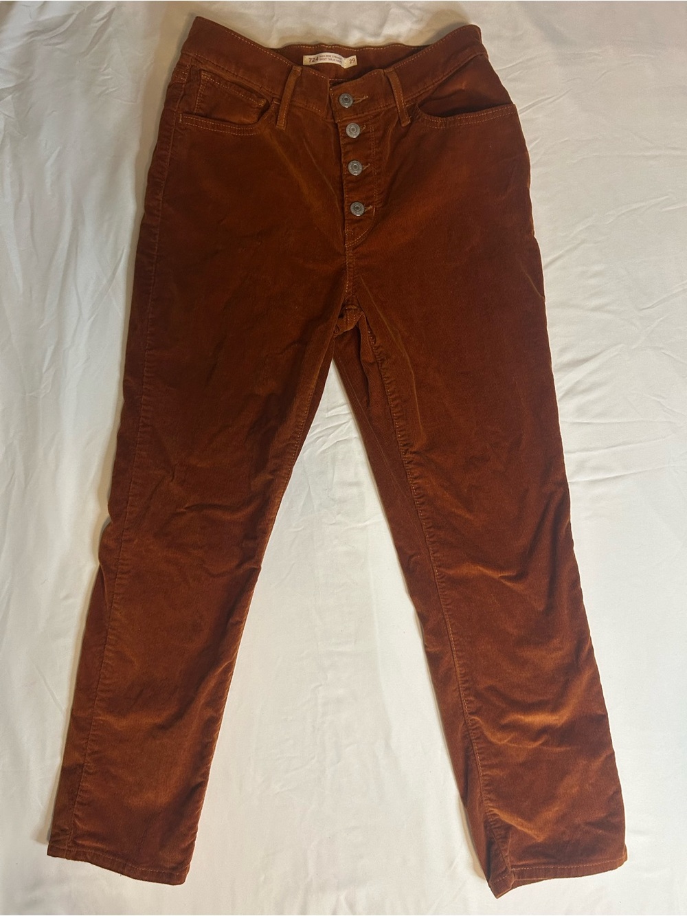 Levi’s 724 High Rise Straight Corduroy Pants Rust Brown — Size 29